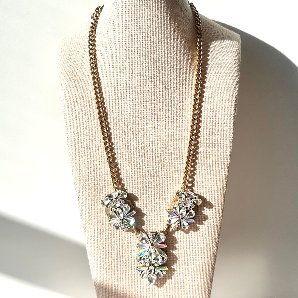 J. Crew Statement Necklace | Gold-Tone | Iridescent | Rhinestone